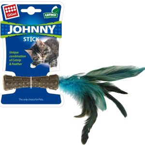 BAASJE - Erkend huiselijk hondenpension - DIERENOPPAS-BOETIEK-GIGIWI_JohnnyStick_NaturalFeather_OnBackcard (2)-catnip/kattenkruid - veren blauw